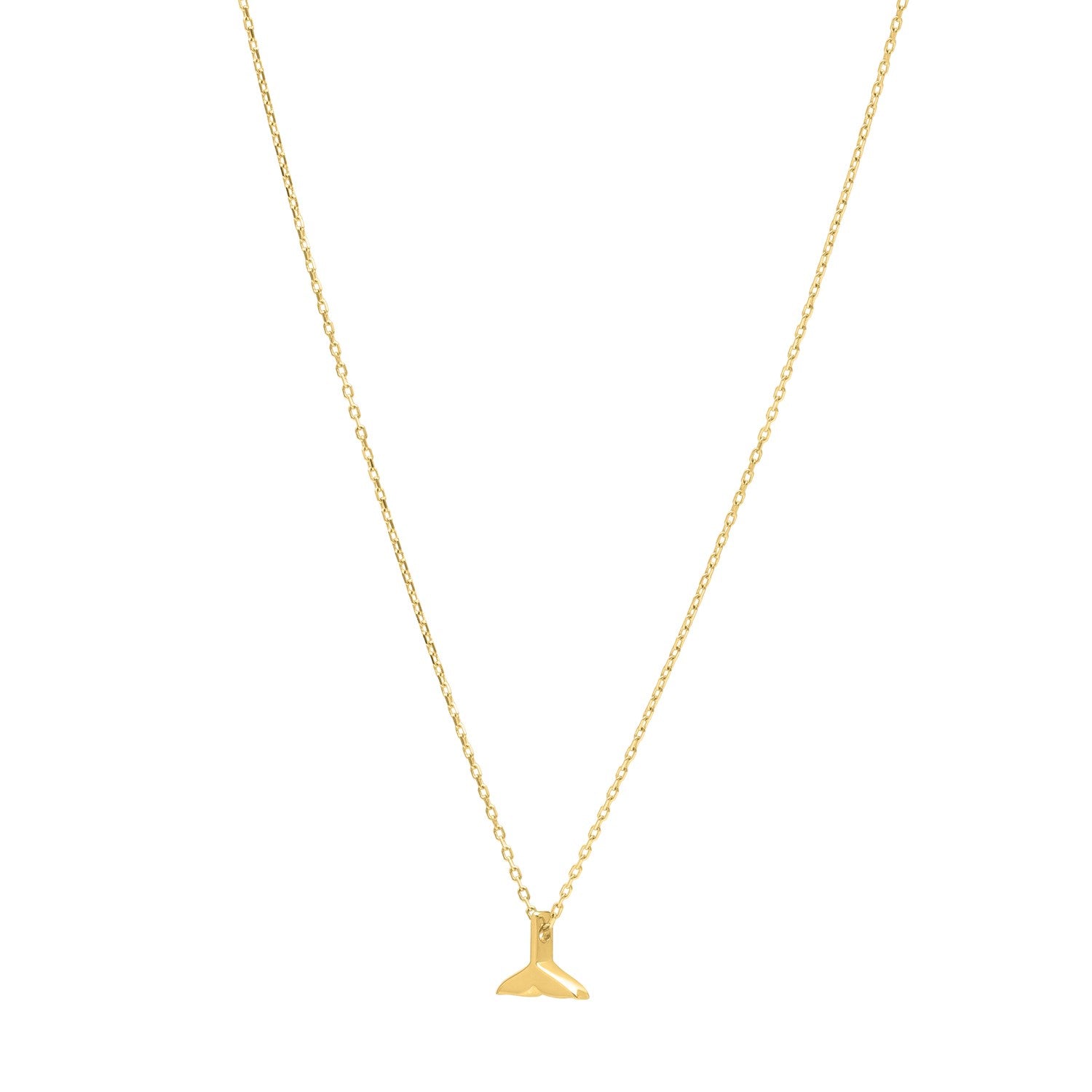 Whale Tail Necklace in 14K Yellow Gold in a sleek high-contrast midnight luxury editorial style