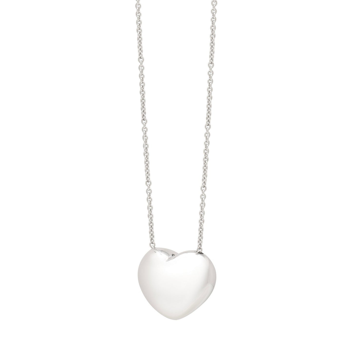 Sterling Silver Rhodium Plated Puffy Heart Necklace