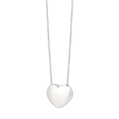 Sterling Silver Rhodium Plated Puffy Heart Necklace
