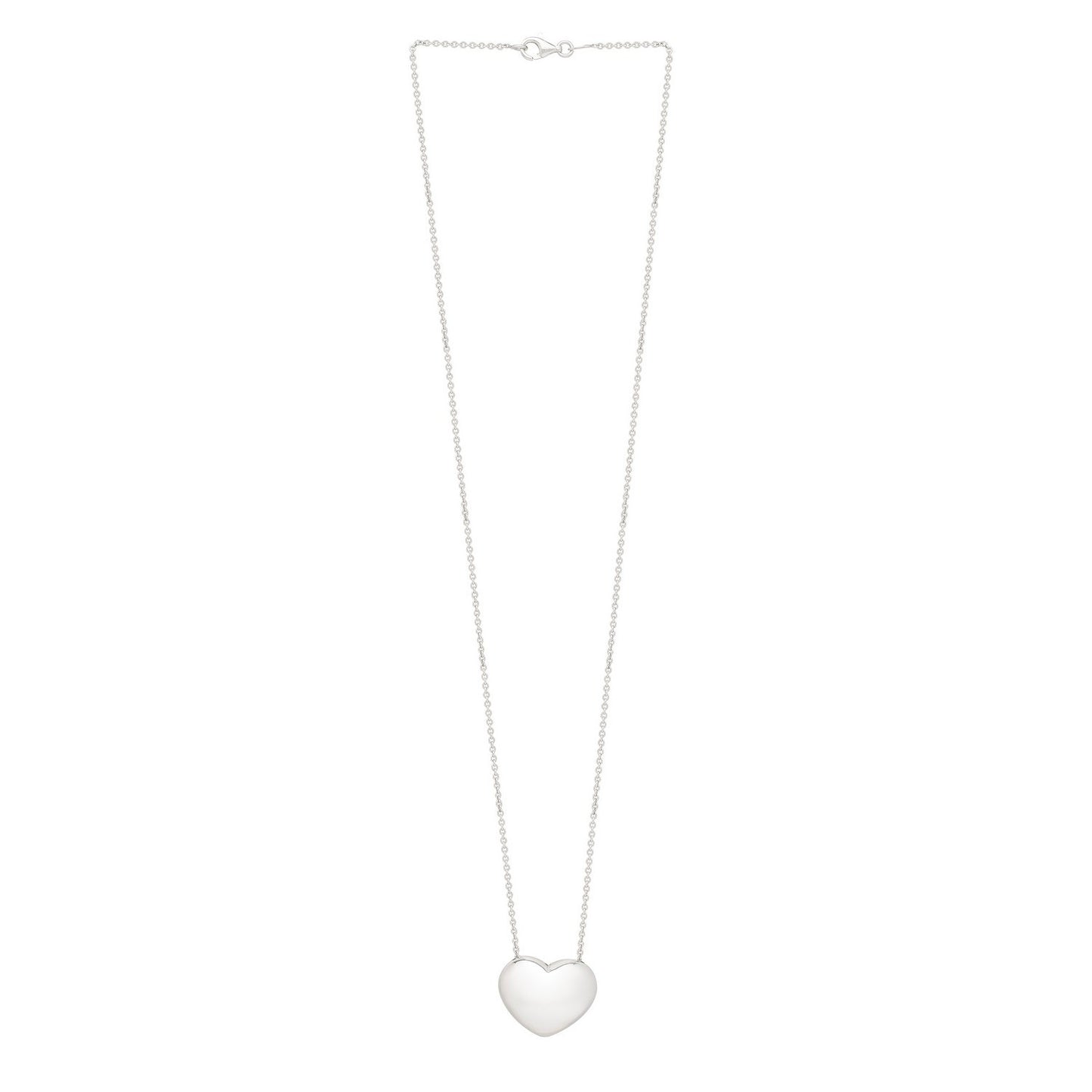 Sterling Silver Rhodium Plated Puffy Heart Necklace