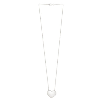 Sterling Silver Rhodium Plated Puffy Heart Necklace
