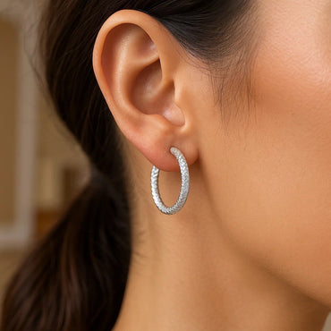 Sterling Silver Large Hoop Earrings with Braid Texture(3x20mm) - Peelerie