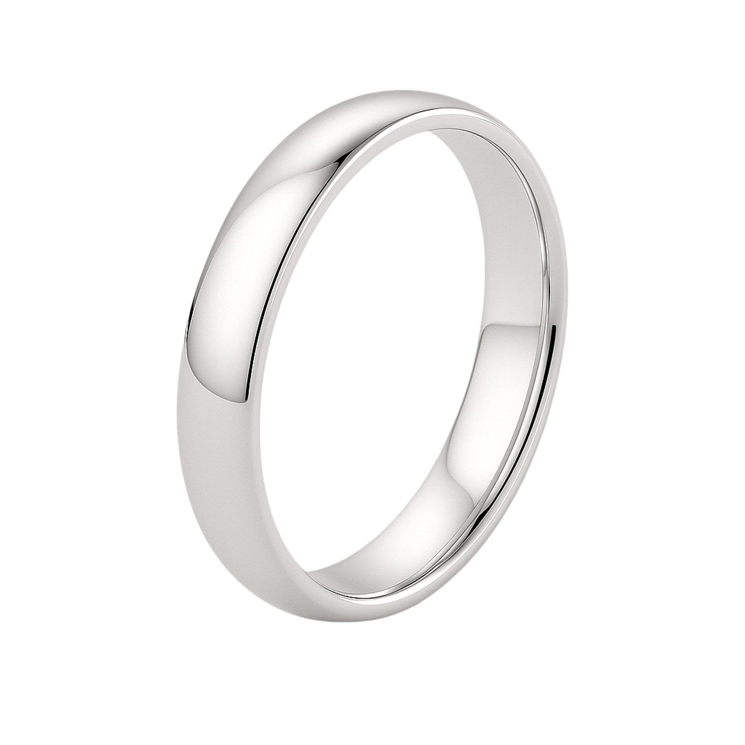 14k White Gold Comfort Fit Wedding Band(4.00 mm) in a sleek high-contrast midnight luxury editorial style