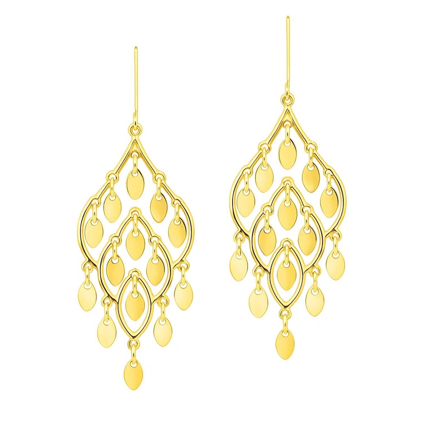 14K Yellow Gold Polished Chandelier Earring in a sleek high-contrast midnight luxury editorial style