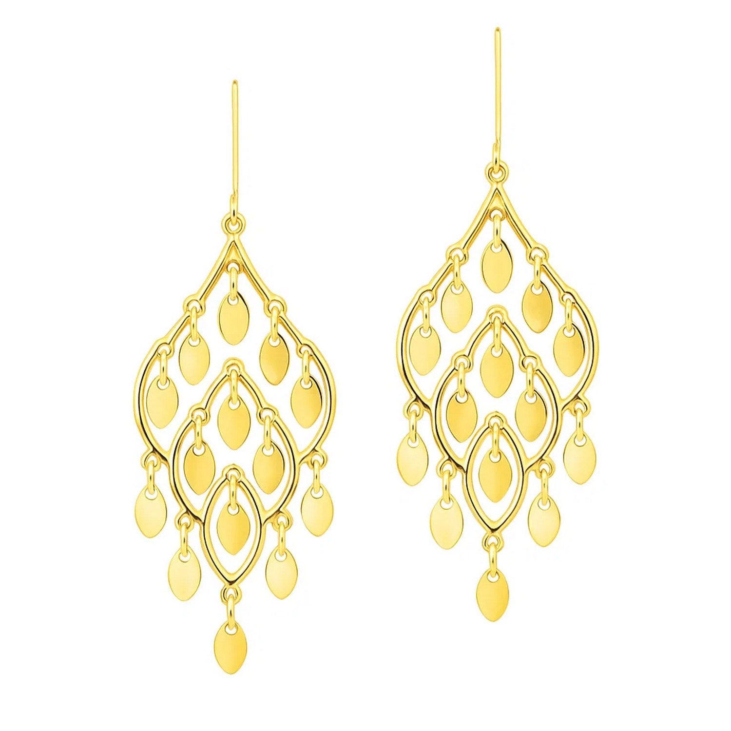 14K Yellow Gold Polished Chandelier Earring in a sleek high-contrast midnight luxury editorial style