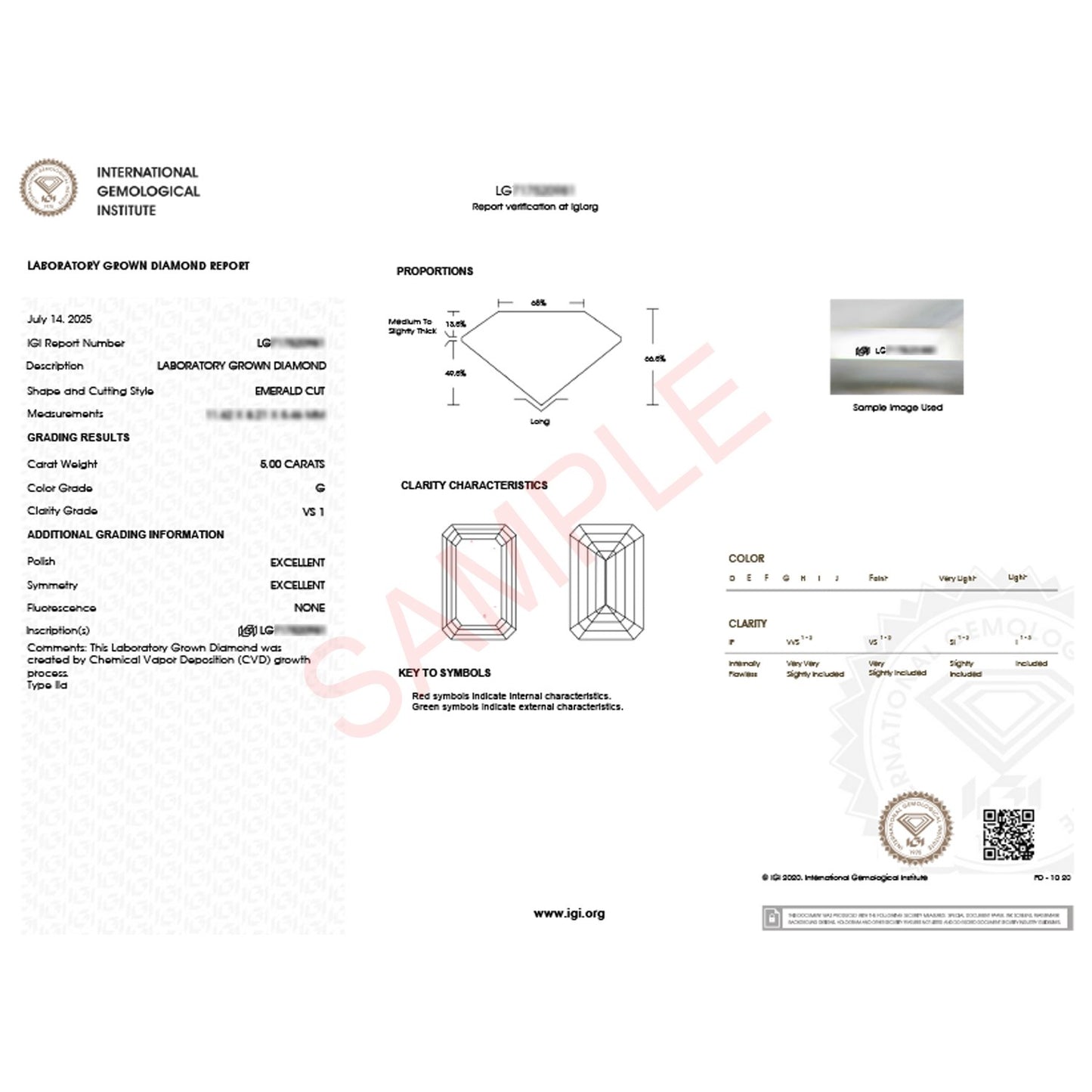 5 Carat Emerald Lab Grown IGI G/VS1 Diamond Solitaire Ring in 14K Yellow Gold