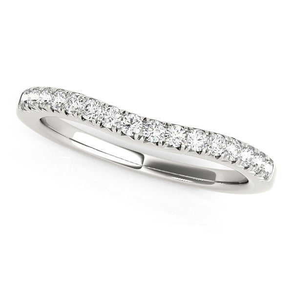 14k White Gold Pave Set Round Curved Wedding Band (1/4 cttw) in a sleek high-contrast midnight luxury editorial style