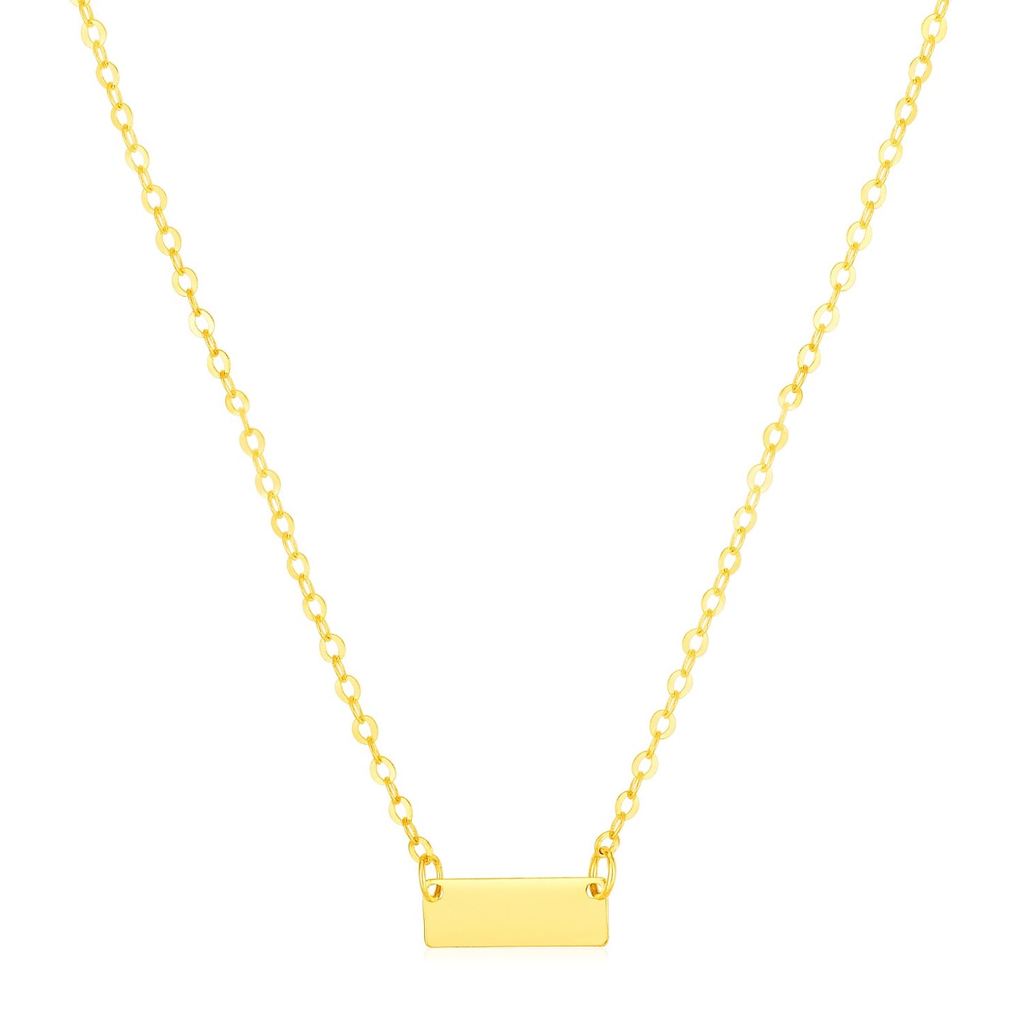 14k Yellow Gold Polished Mini Bar Necklace in a sleek high-contrast midnight luxury editorial style