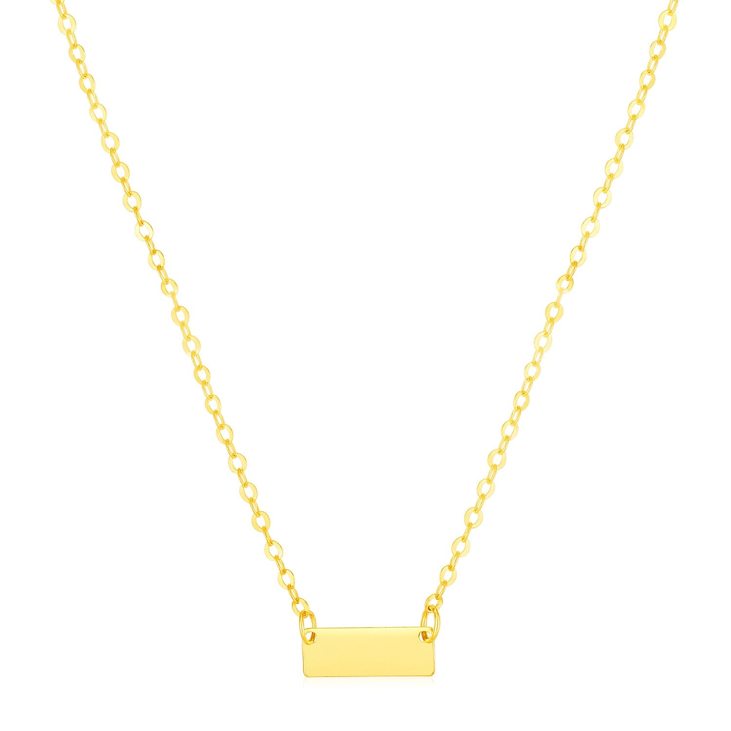 14k Yellow Gold Polished Mini Bar Necklace in a sleek high-contrast midnight luxury editorial style