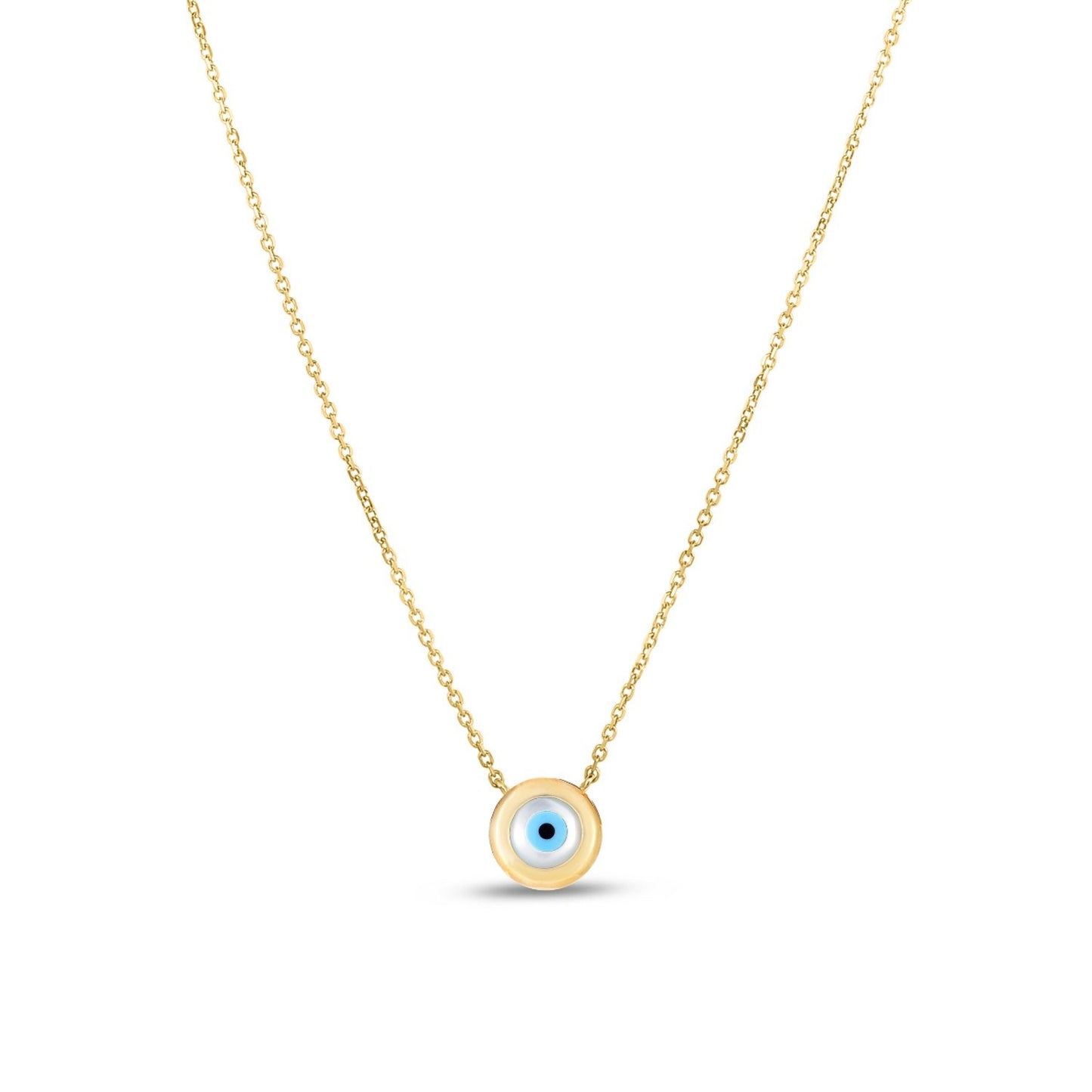 14k Yellow Gold MOP Evil Eye Necklace