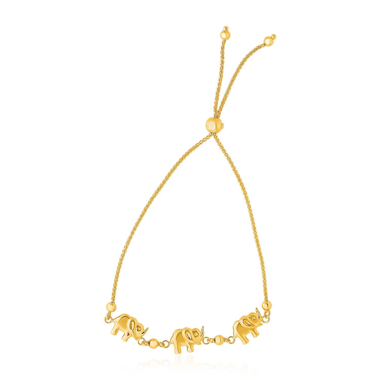 14k Yellow Gold Elephant Station Lariat Style Bracelet (1.00 mm) in a sleek high-contrast midnight luxury editorial style