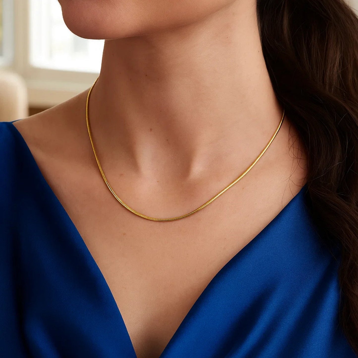 14k Yellow Gold Necklace in a Round Omega Chain Style
