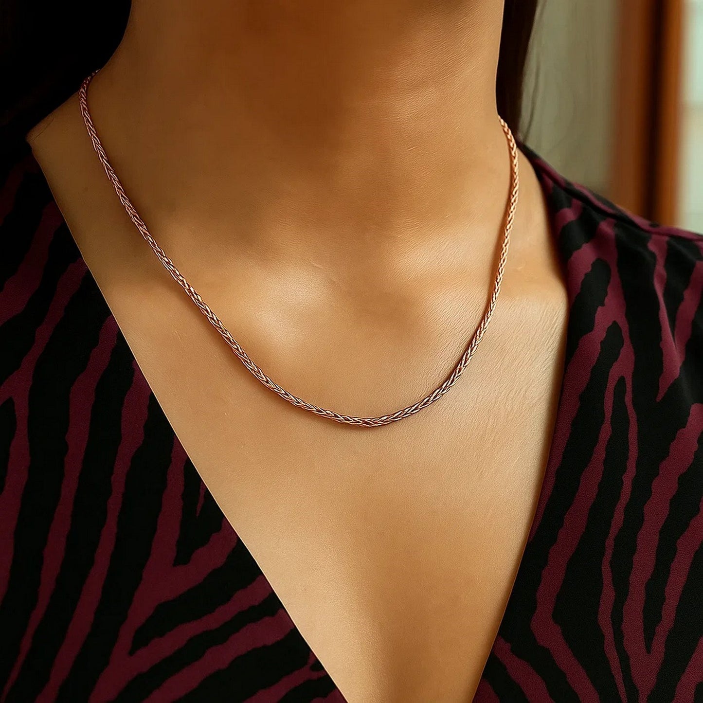 14k Rose Gold Round Wheat Chain (1.00 mm)