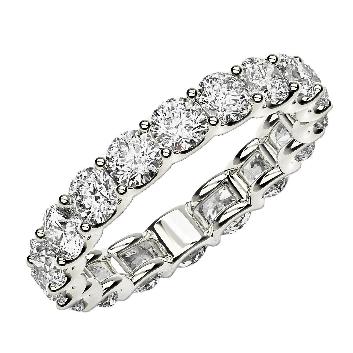 Round Cut Lab Grown Diamond Eternity Ring in 14k White Gold (2 cttw FG/VS2) in a sleek high-contrast midnight luxury editoria