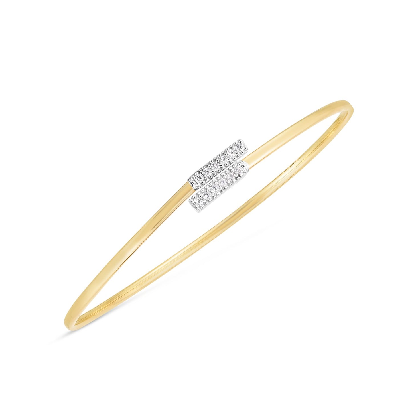 14k Two Tone Gold Diamond Bypass Bar Bangle (2.00 mm) in a sleek high-contrast midnight luxury editorial style