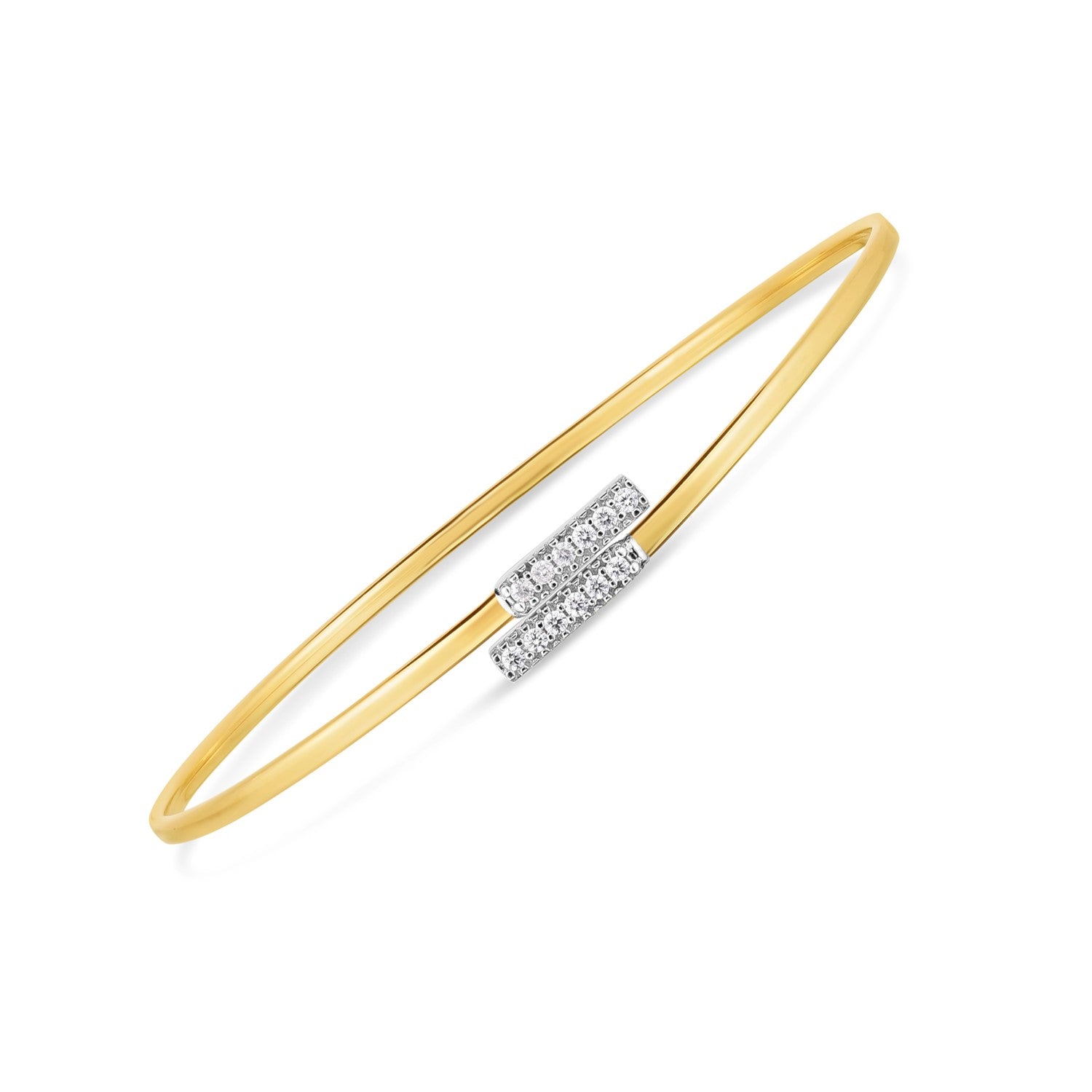 14k Two Tone Gold Diamond Bypass Bar Bangle (2.00 mm) - Peelerie