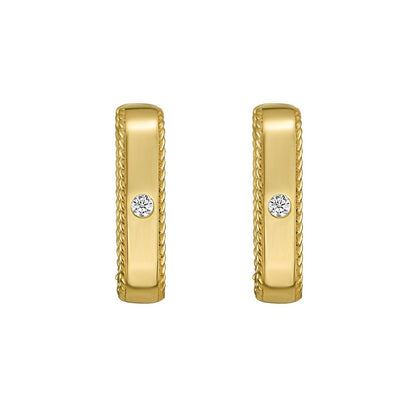 14K Yellow Gold Diamond Square Huggie Earrings