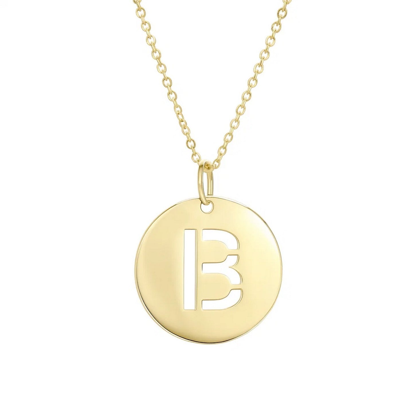 14K Yellow Gold Disc Initial B Pendant