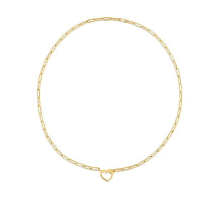 14k Yellow Gold Heart Element Paperclip Necklace - Peelerie