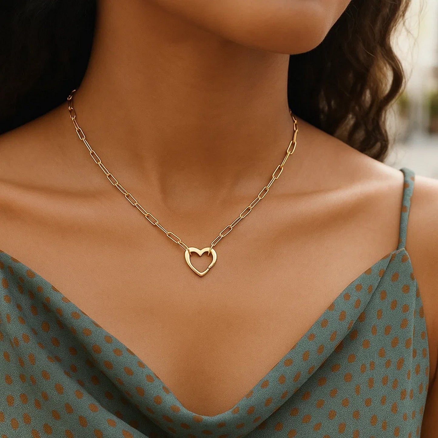 14k Yellow Gold Heart Element Paperclip Necklace