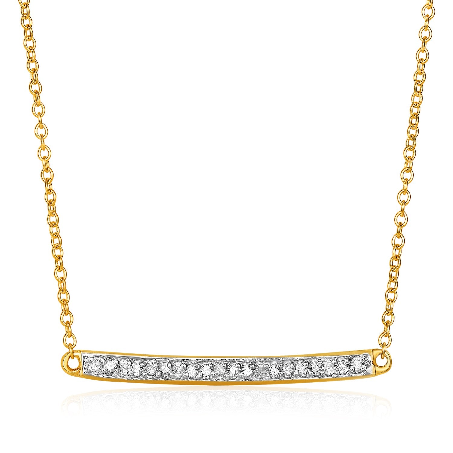 14k Yellow Gold Necklace with Gold and Diamond Bar (1/10 cttw) in a sleek high-contrast midnight luxury editorial style