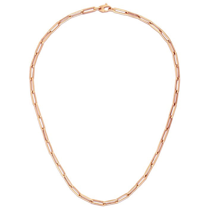 14K Rose Gold Bold Paperclip Chain (4.2 mm) in a sleek high-contrast midnight luxury editorial style
