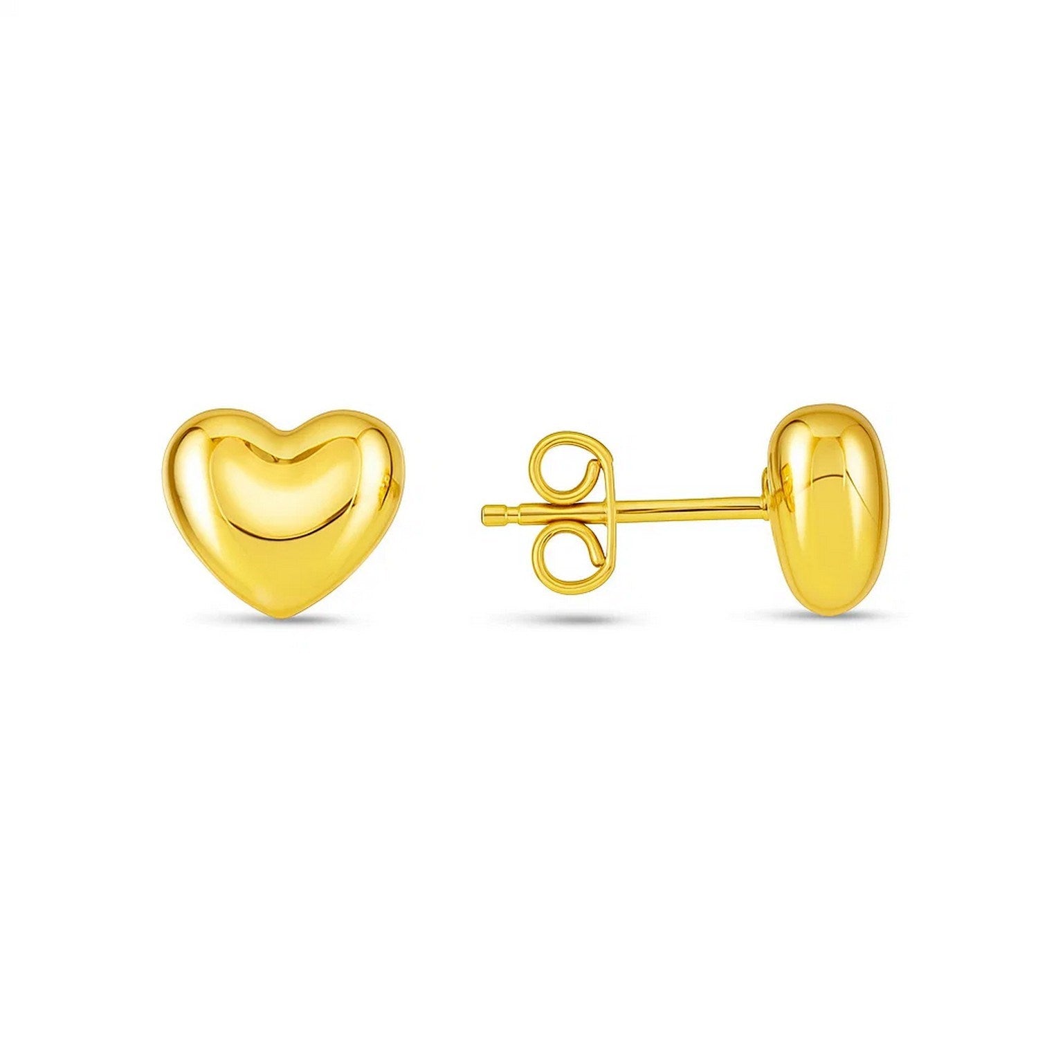 14k Yellow Gold Puffed Heart Shape Shiny Earrings in a sleek high-contrast midnight luxury editorial style