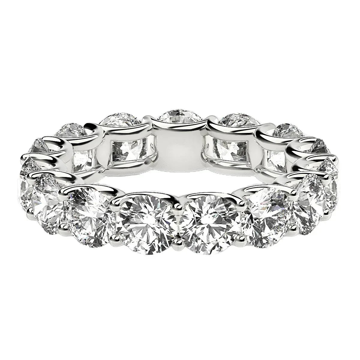 Round Cut Lab Grown Diamond Eternity Ring in 14k White Gold (5 cttw FG/VS2) - Peelerie
