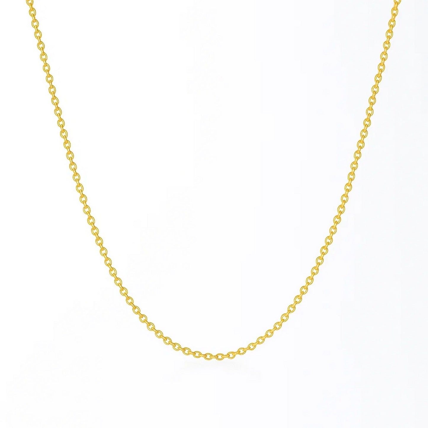 14k Yellow Gold Round Cable Link Chain (1.1 mm) in a sleek high-contrast midnight luxury editorial style