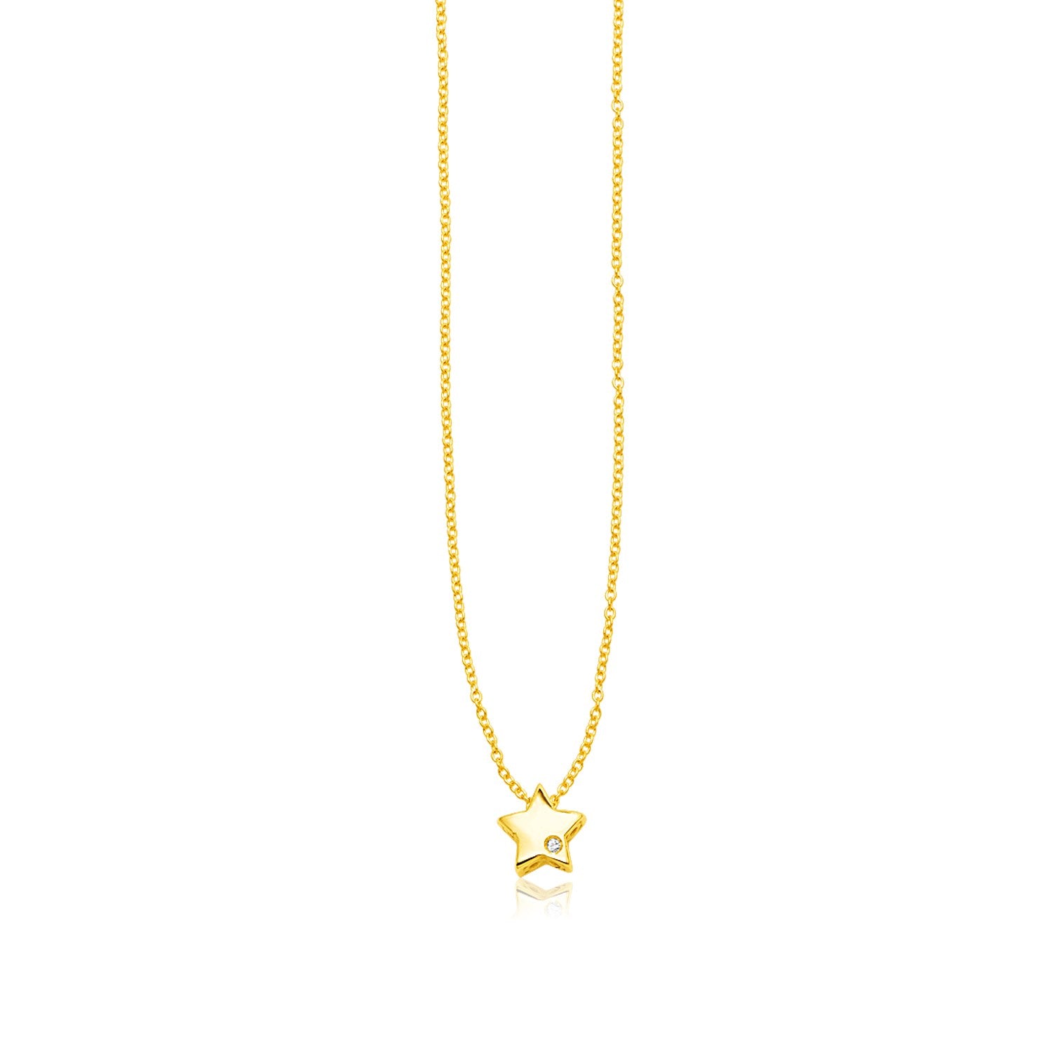 14k Yellow Gold Polished Star Necklace with Diamond in a sleek high-contrast midnight luxury editorial style