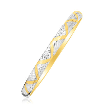 10k Two-Tone Gold Textured Zigzag Style Bangle (6.00 mm) in a sleek high-contrast midnight luxury editorial style