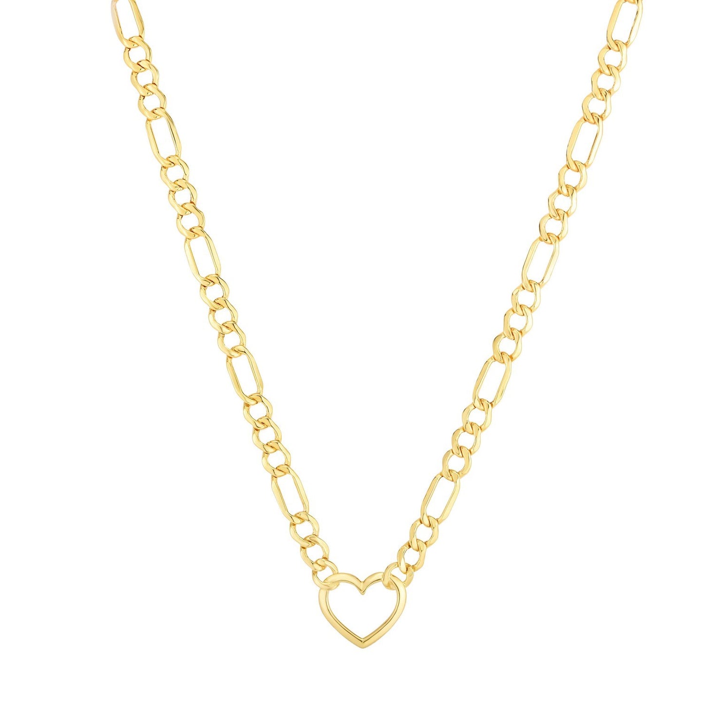 10K Yellow Gold Figaro Chain Heart Necklace