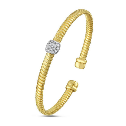 14K Two Tone Diamond Square Tubogas Cuff