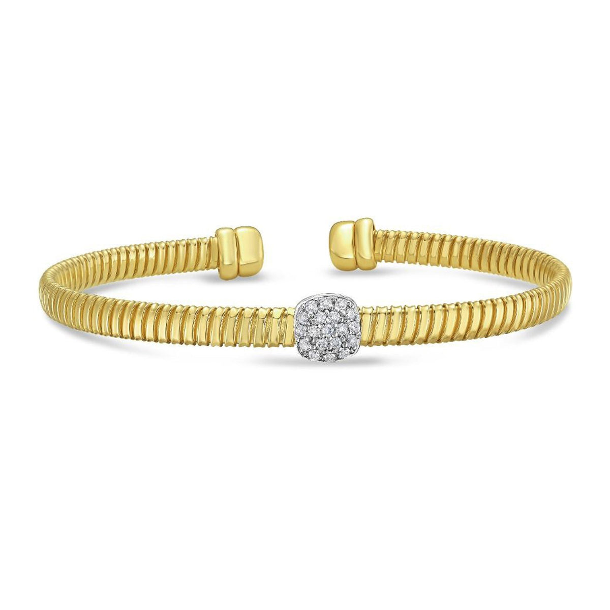 14K Two Tone Diamond Square Tubogas Cuff