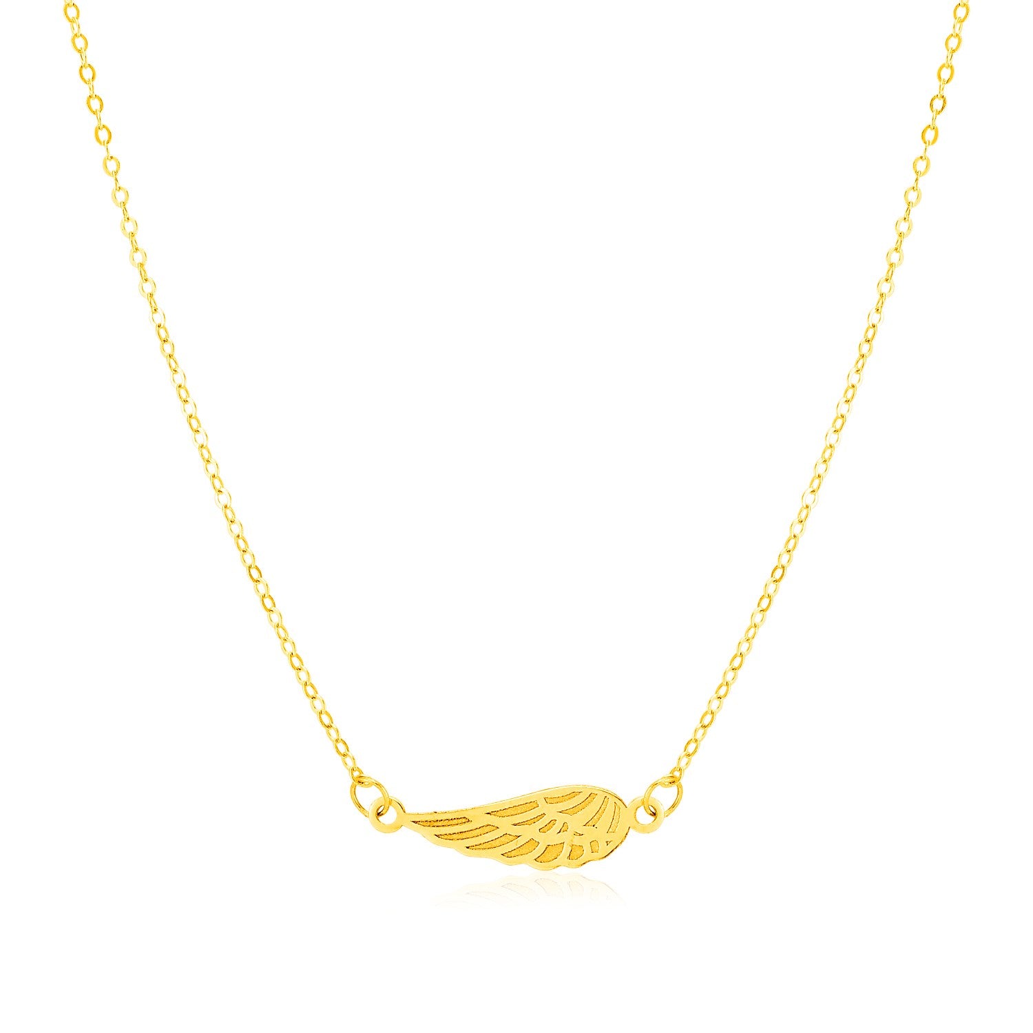 14K Yellow Gold Angel Wing Necklace in a sleek high-contrast midnight luxury editorial style