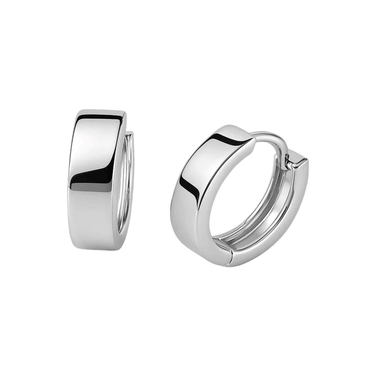 10k White Gold Snuggable Hoop Earrings in a sleek high-contrast midnight luxury editorial style