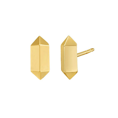 14K Yellow Gold Long Hexagon Post Earrings