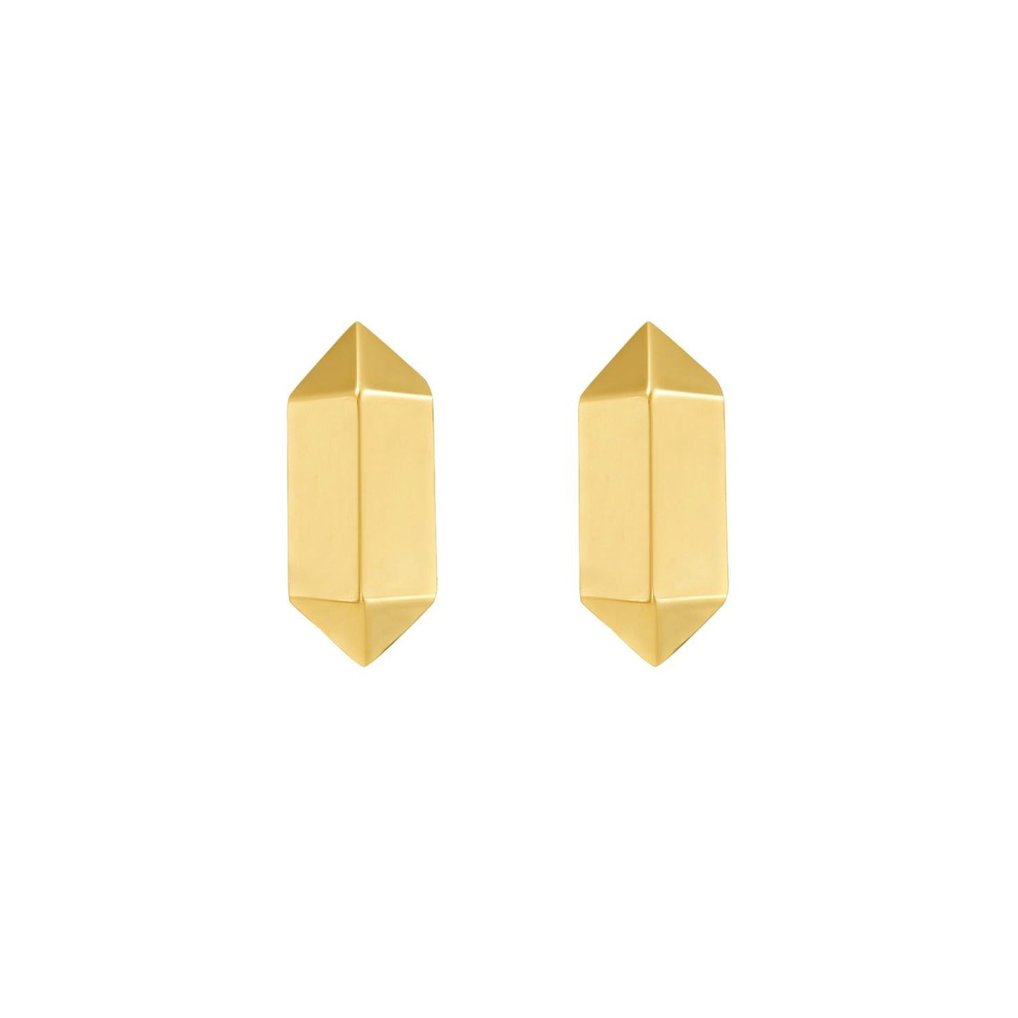 14K Yellow Gold Long Hexagon Post Earrings