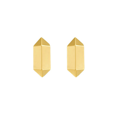 14K Yellow Gold Long Hexagon Post Earrings