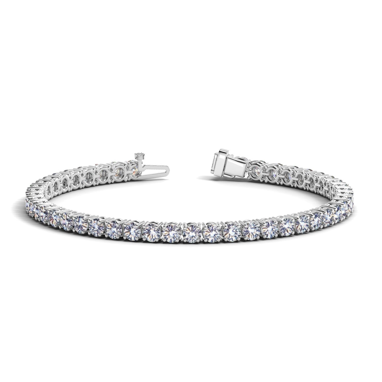 Lab Grown Round Diamond Tennis Bracelet in 14k White Gold (8 cctw F/G VS2/SI1) in a sleek high-contrast midnight luxury edito