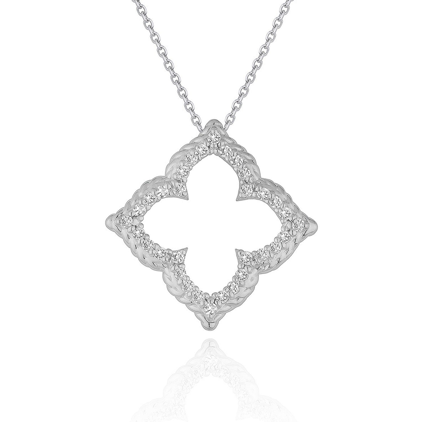 14k White Gold Diamond Cut-out Flower Pendant (1/3 cttw) in a sleek high-contrast midnight luxury editorial style