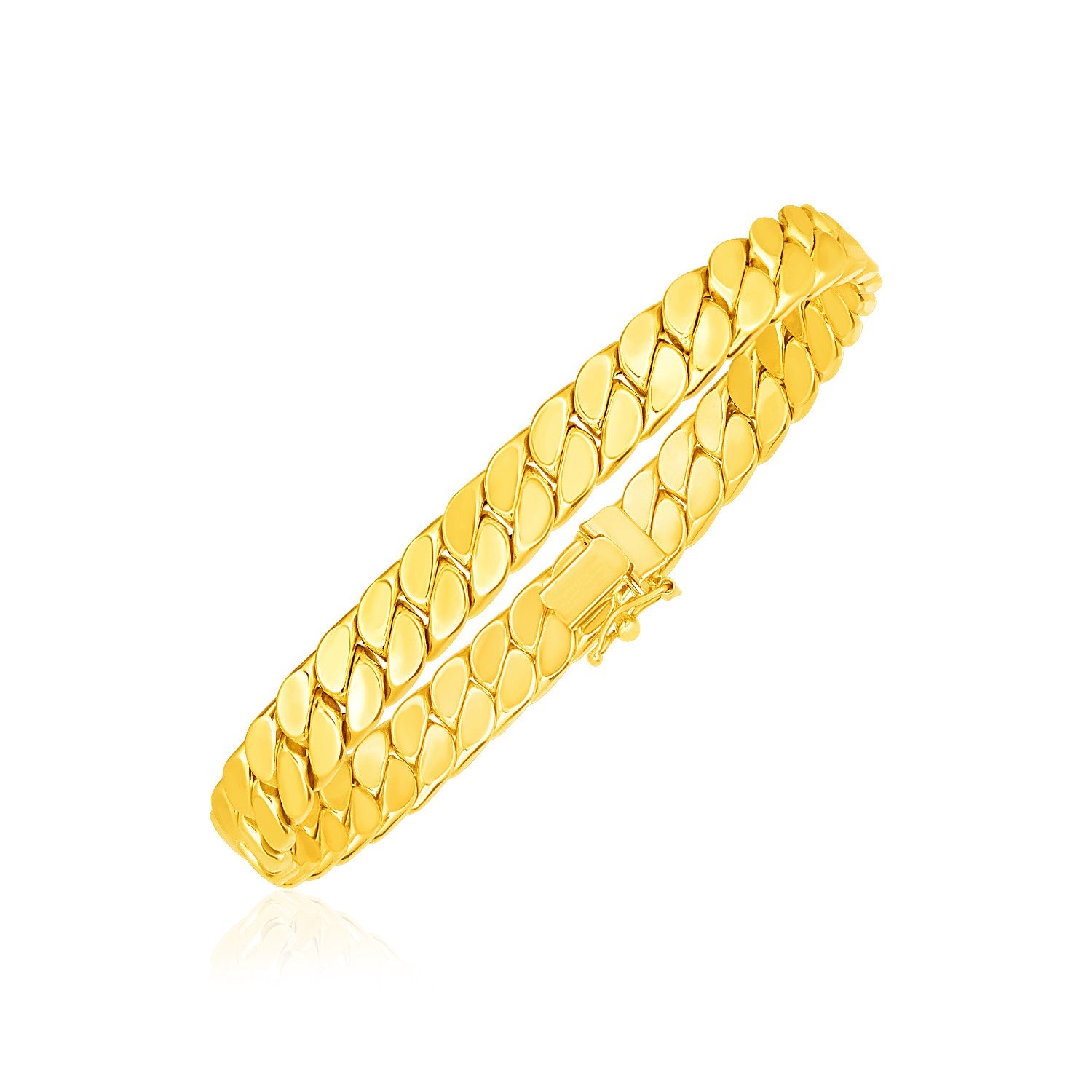 14k Yellow Gold 8 inch Mens Curb Chain Bracelet (8.00 mm) in a sleek high-contrast midnight luxury editorial style