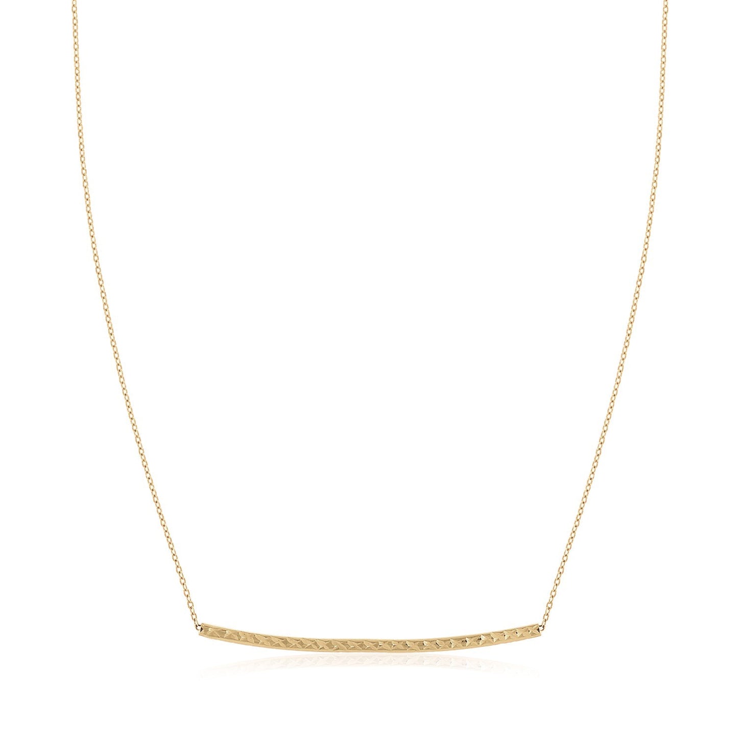 14k Yellow Gold Thin Textured Bar Necklace in a sleek high-contrast midnight luxury editorial style