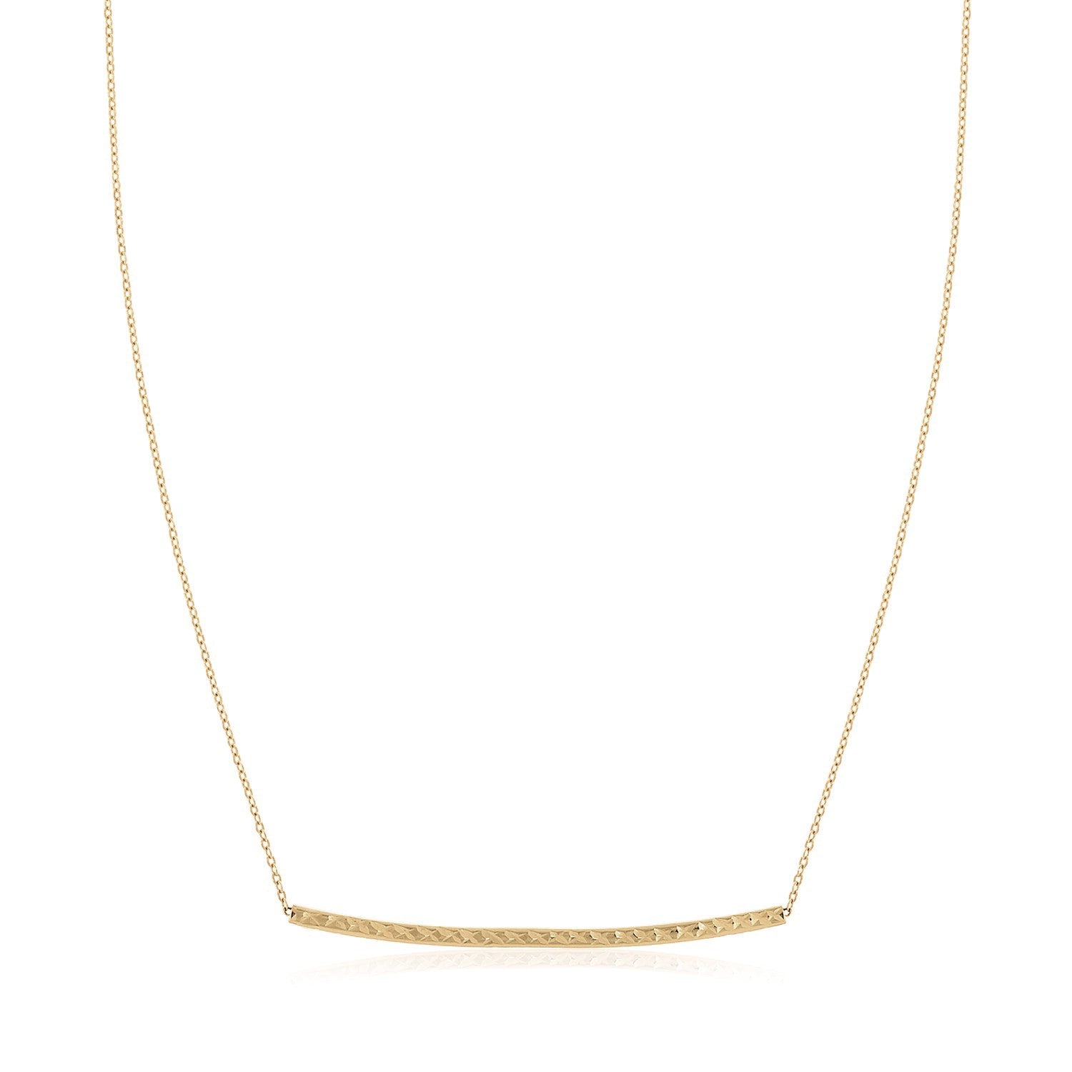 14k Yellow Gold Thin Textured Bar Necklace in a sleek high-contrast midnight luxury editorial style