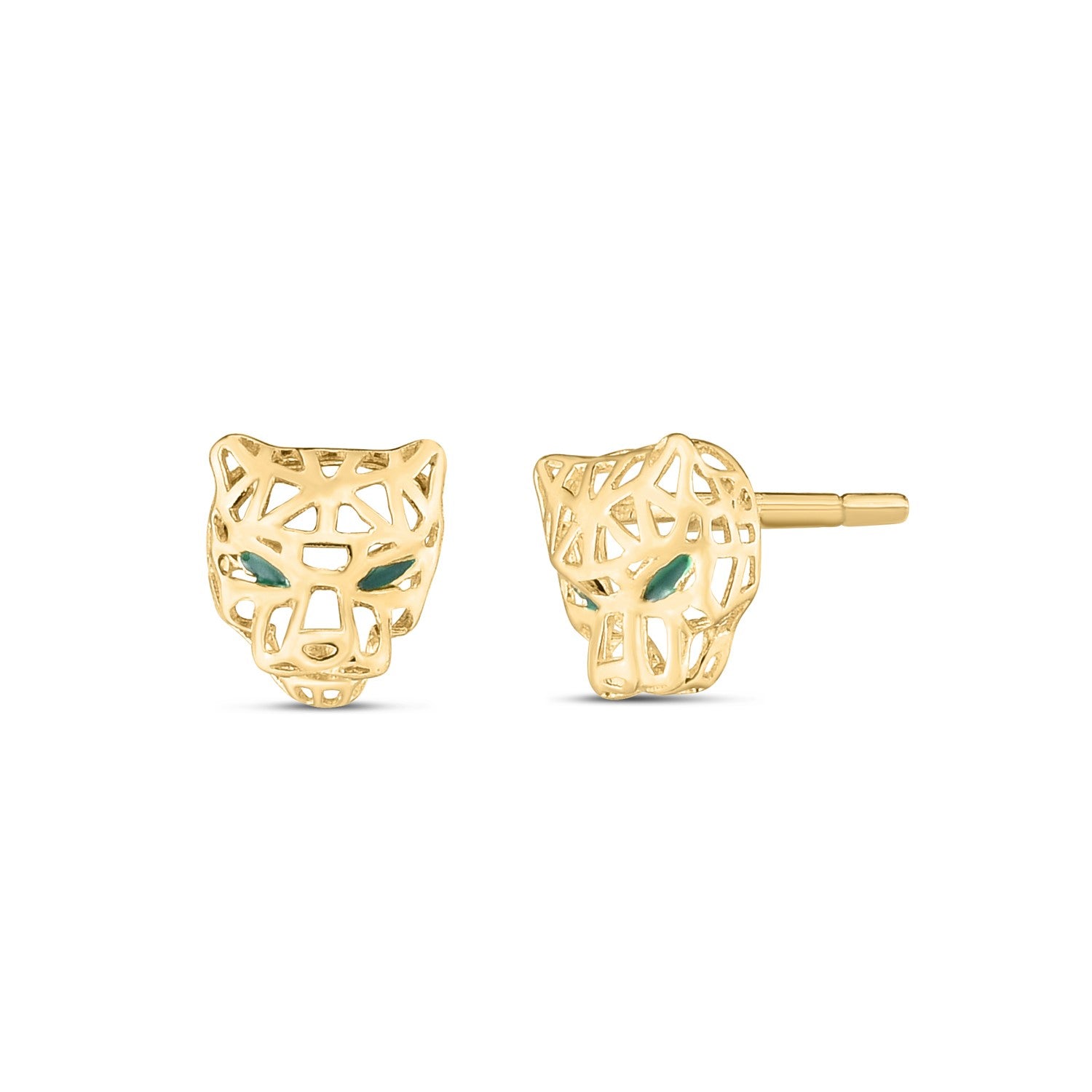 14k Yellow Gold Panther Head Stud Earrings in a sleek high-contrast midnight luxury editorial style
