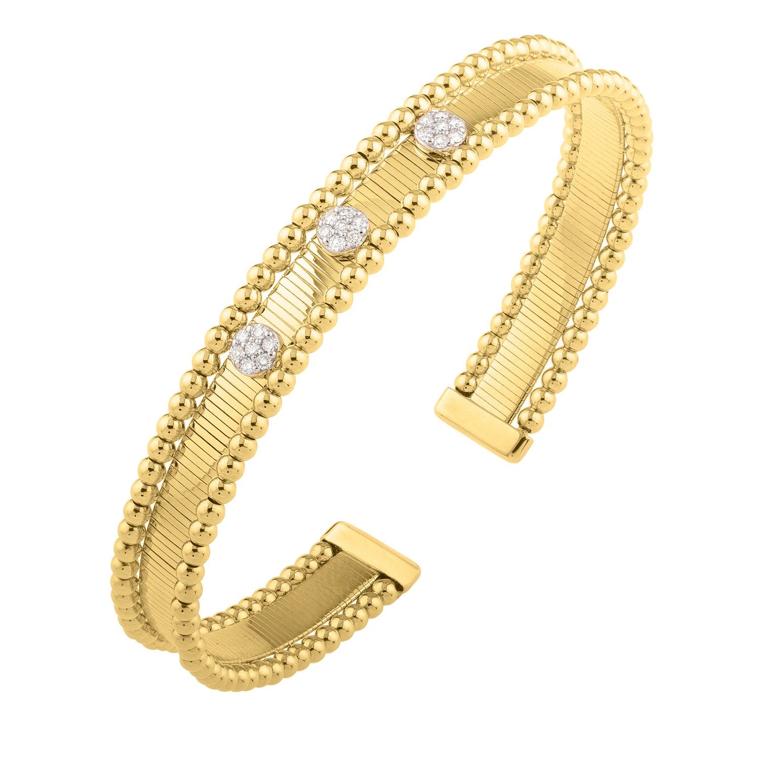 Two Toned Pallina Cuff Bangle in 14K Gold (9.00 mm) in a sleek high-contrast midnight luxury editorial style