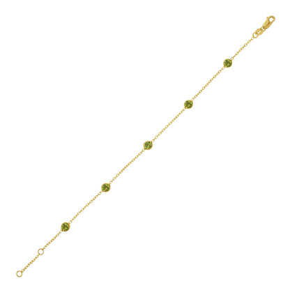 14K Yellow Gold Peridot Station Bracelet