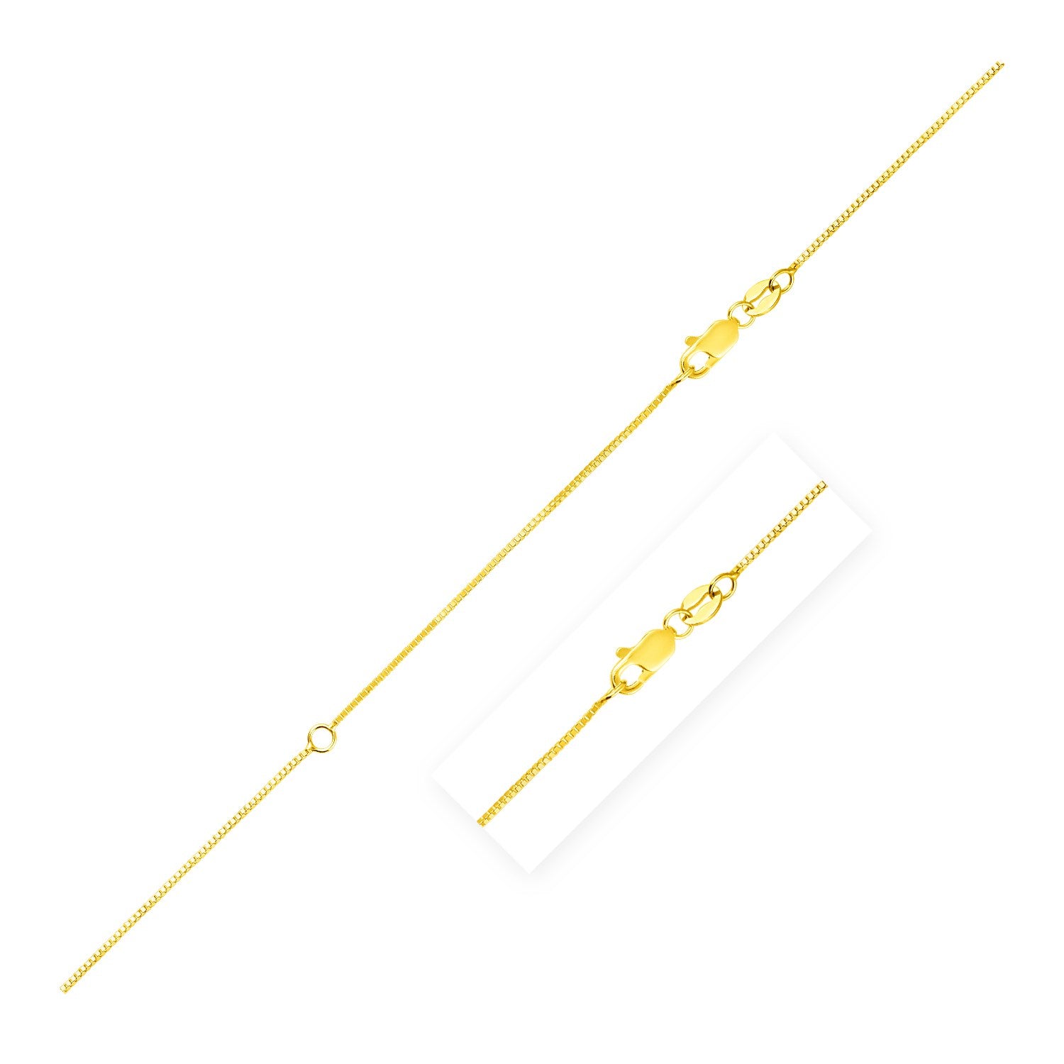 Extendable Box Chain in 14k Yellow Gold (0.70 mm) in a sleek high-contrast midnight luxury editorial style