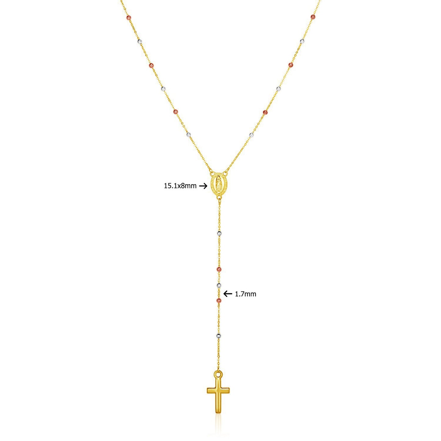 14k Tri Color Gold Lariat Rosary Necklace