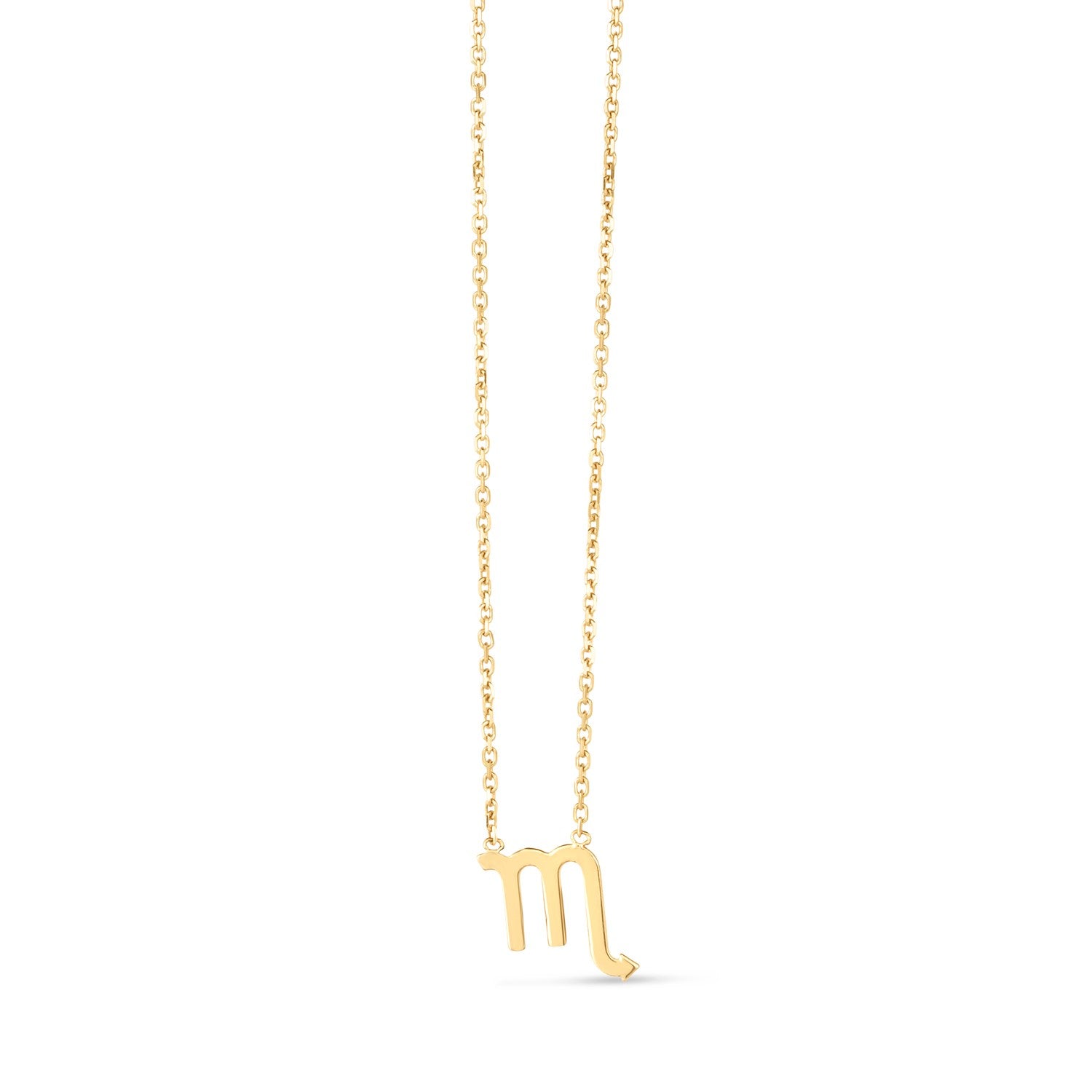 14K Yellow Gold Scorpio Necklace in a sleek high-contrast midnight luxury editorial style
